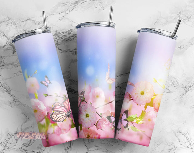 Floral Butterfly Sublimation Designs Downloads - Skinny Tumbler 20oz Design - PNG Commercial Use 2020 Sublimation CaldwellArt 
