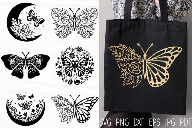 Floral butterfly svg bundle, flower butterfly silhouette SVG Digital Rainbow Shop 