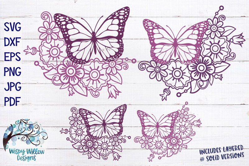 Floral Butterfly SVG Bundle SVG Wispy Willow Designs 