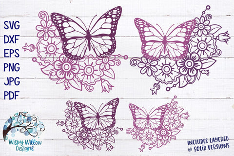 Floral Butterfly SVG Bundle SVG Wispy Willow Designs 