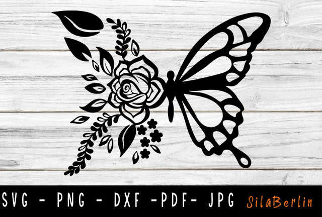 Floral butterfly SVG, Flowers svg, Spring, Butterfly silhouette, Butterfly svg, Sunflower & Butterfly svg, Svg silhouette, Instant Download SVG SilaBerlin 