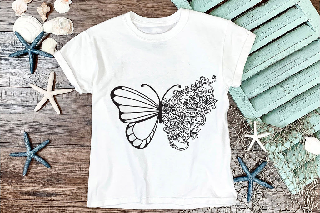 Floral Butterfly SVG, Zentangle Butterfly SVG with Flowers. - So Fontsy