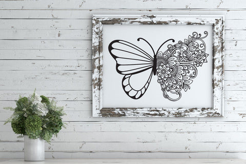 Floral Butterfly SVG, Zentangle Butterfly SVG with Flowers. SVG Elinorka 