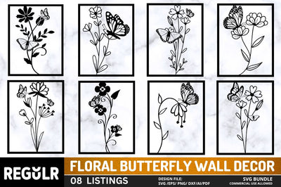 Floral Butterfly Wall Decor SVG Bundl SVG Regulrcrative 
