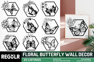 Floral Butterfly Wall Decor SVG Bundle SVG Regulrcrative 