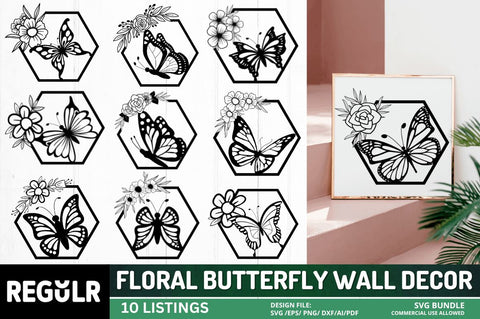 Floral Butterfly Wall Decor SVG Bundle SVG Regulrcrative 