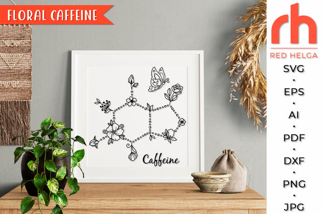 Floral Caffeine SVG - Flower Molecule Cut File SVG RedHelgaArt 