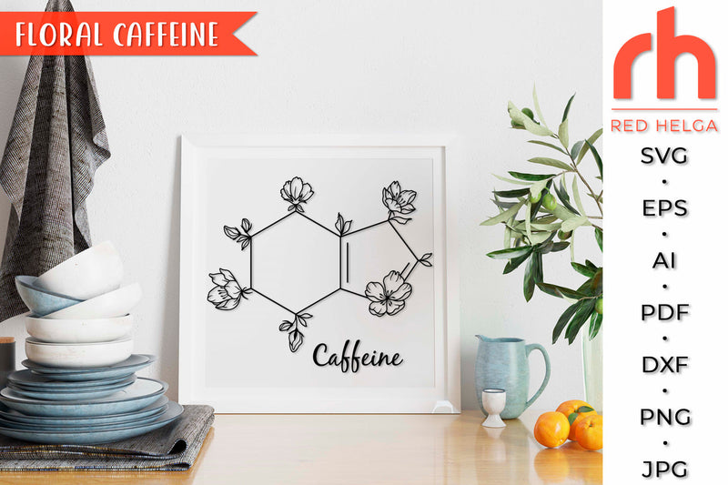 Floral Caffeine SVG - Flower Molecule Cut File SVG RedHelgaArt 