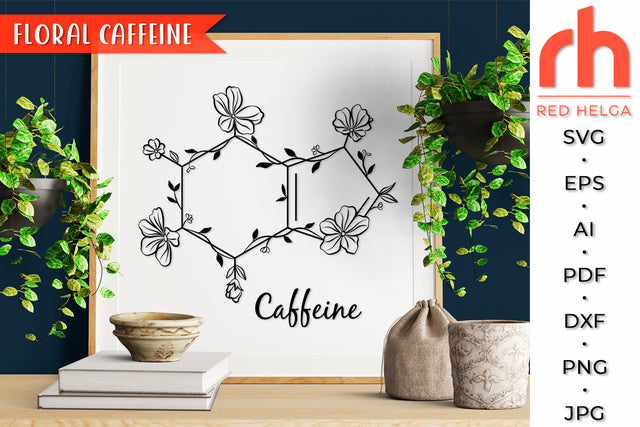 Floral Caffeine SVG - Flower Molecule Cut File SVG RedHelgaArt 