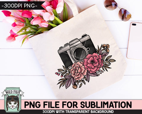 Floral Camera SUBLIMATION design PNG, Flower Camera png file, Camera sublimation designs, Photography Sublimation design, Photographer png Sublimation Wild Pilot 