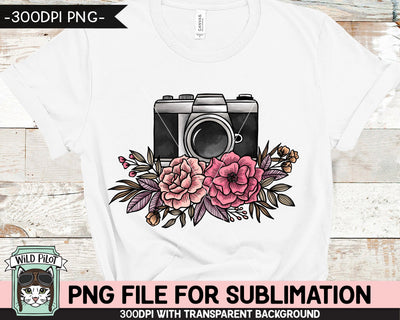 Floral Camera SUBLIMATION design PNG, Flower Camera png file, Camera sublimation designs, Photography Sublimation design, Photographer png Sublimation Wild Pilot 