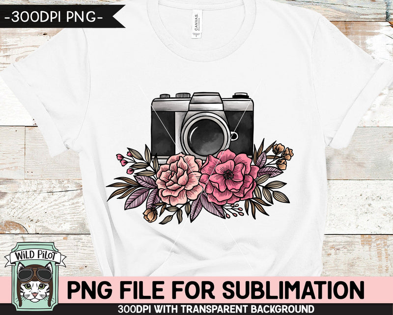 Floral Camera SUBLIMATION design PNG, Flower Camera png file, Camera sublimation designs, Photography Sublimation design, Photographer png Sublimation Wild Pilot 