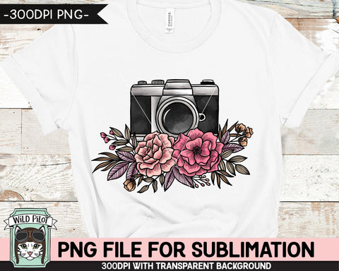 Floral Camera SUBLIMATION design PNG, Flower Camera png file, Camera sublimation designs, Photography Sublimation design, Photographer png Sublimation Wild Pilot 