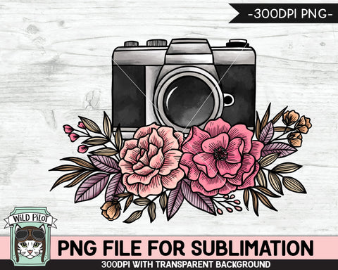 Floral Camera SUBLIMATION design PNG, Flower Camera png file, Camera sublimation designs, Photography Sublimation design, Photographer png Sublimation Wild Pilot 