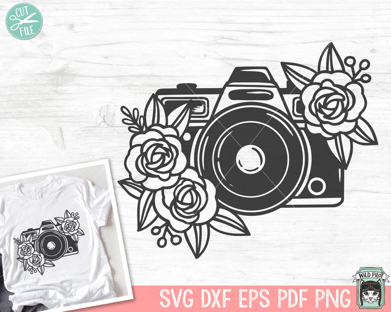 Floral Camera SVG file, Flower Camera cut file, Photography SVG file, Photographer SVG file, Camera with Flowers svg cut file SVG Wild Pilot 