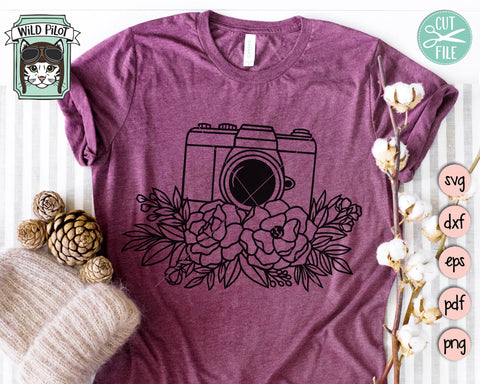 Floral Camera SVG file, Flower Camera cut file, Photography SVG file, Photographer SVG file, Camera with Flowers svg cut file SVG Wild Pilot 
