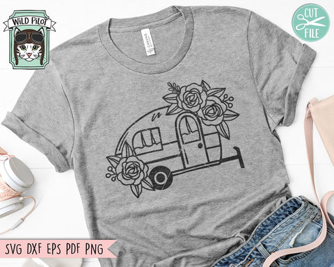 Floral Camper SVG File, Flower Camper SVG, Camping svg, Adventure SVG, Hiking svg, Explorer svg, Camper Clipart, Camper png, Camper Cut File SVG Wild Pilot 