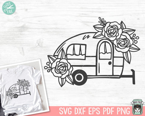 Floral Camper SVG File, Flower Camper SVG, Camping svg, Adventure SVG, Hiking svg, Explorer svg, Camper Clipart, Camper png, Camper Cut File SVG Wild Pilot 