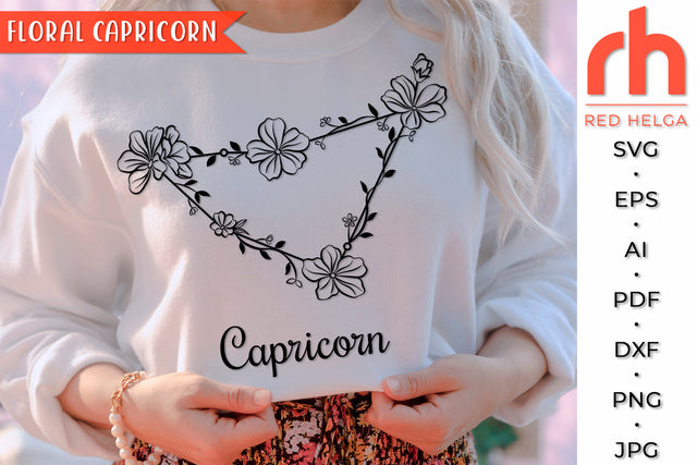 Floral Capricorn SVG - Flower Zodiac Cut File SVG RedHelgaArt 