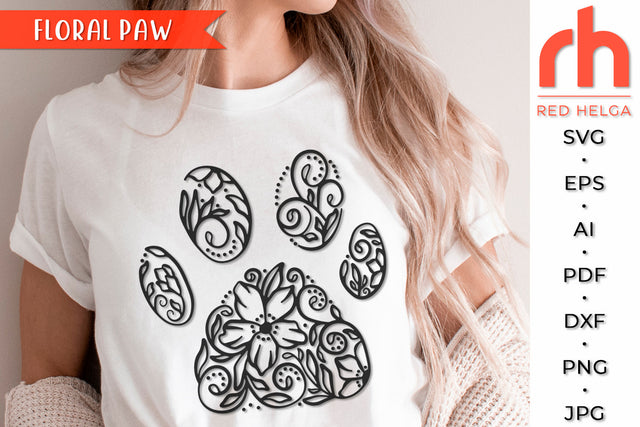 Floral Cat Paw SVG - Pet Lover Cut File SVG RedHelgaArt 