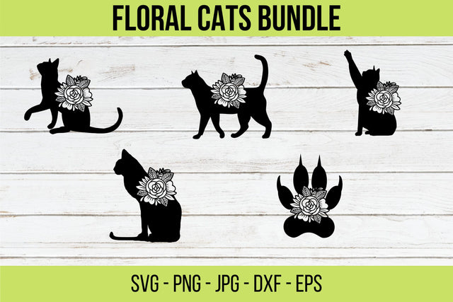 Floral Cat SVG Bundle, Cat Lover, Floral Animal dxf, Floral Kitten svg, Cat with Flowers, Cat Memorial Vinyl Decal File,Cat Circut Cut Files SVG NextArtWorks 