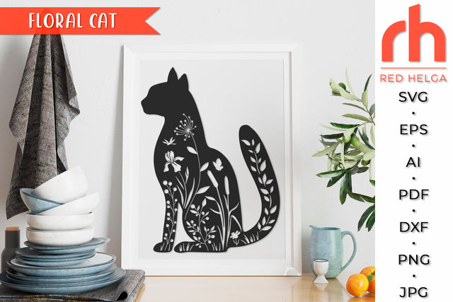 Floral Cat SVG - Pet Cut File SVG RedHelgaArt 