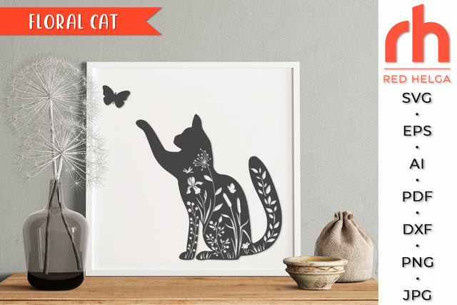 Floral Cat SVG - Pet Cut File SVG RedHelgaArt 
