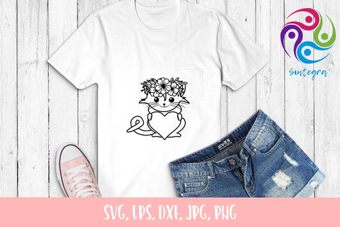 Floral Cat With Heart Svg File SVG Sintegra 