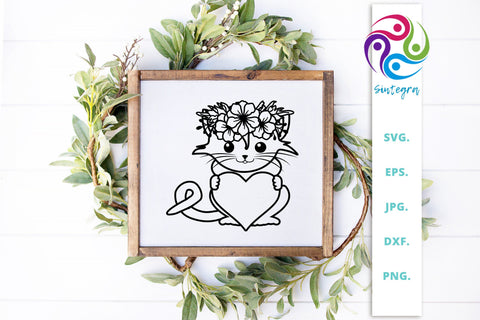 Floral Cat With Heart Svg File SVG Sintegra 
