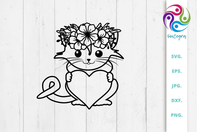 Floral Cat With Heart Svg File SVG Sintegra 