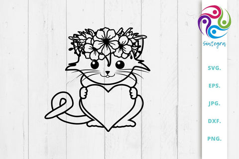 Floral Cat With Heart Svg File SVG Sintegra 