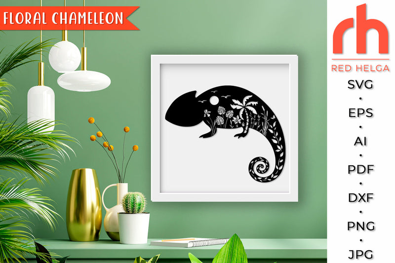 Floral Chameleon SVG - Tropical Animal Cut File SVG RedHelgaArt 
