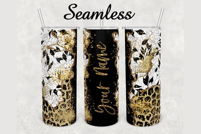 Floral Cheetah Gold Marble Tumbler sublimation design 20 oz skinny tumbler wrap Sublimation BambinaCreations 