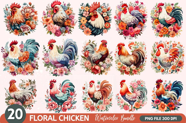 Floral Chicken Clipart Sublimation Regulrcrative 