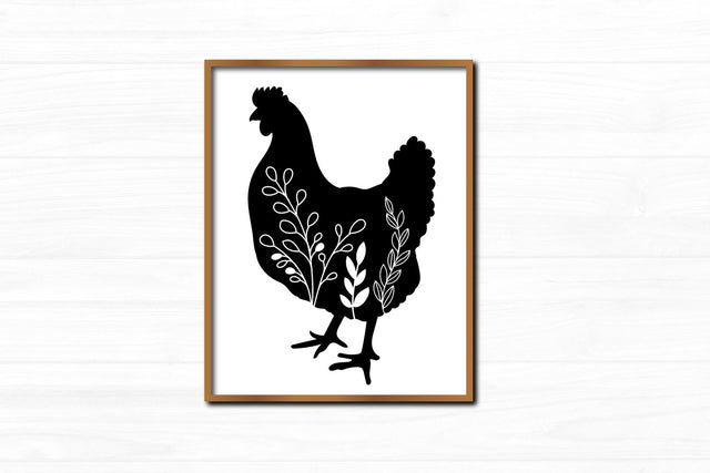 Floral Chicken Silhouette | Stencil SVG SVG Ikonart Design Shop 