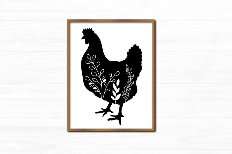Floral Chicken Silhouette | Stencil SVG SVG Ikonart Design Shop 
