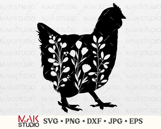 Floral chicken svg, Floral chicken png, Floral rooster svg, Chicken svg file, Floral chicken silhouette, Floral chicken clipart SVG MAKStudion 