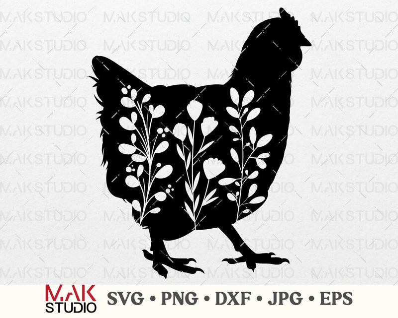 Floral chicken svg, Floral chicken png, Floral rooster svg, Chicken svg file, Floral chicken silhouette, Floral chicken clipart SVG MAKStudion 