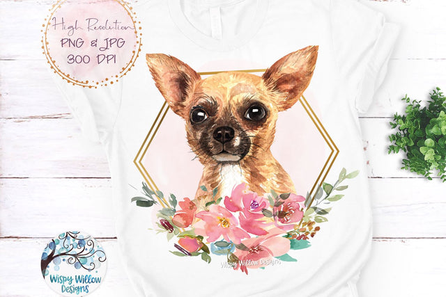 Floral Chihuahua Dog Sublimation Png Sublimation Wispy Willow Designs 