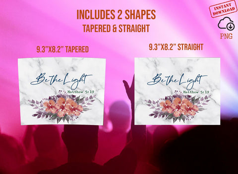 Floral Christian Bible Verse Tumbler Png, Be the Light Matthew 5:19 Sublimation Design 20oz Marble Full Wrap Template SVG 1966digi 