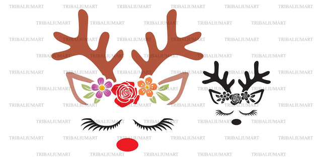 Floral Christmas Reindeer SVG TribaliumArtSF 