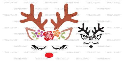 Floral Christmas Reindeer SVG TribaliumArtSF 
