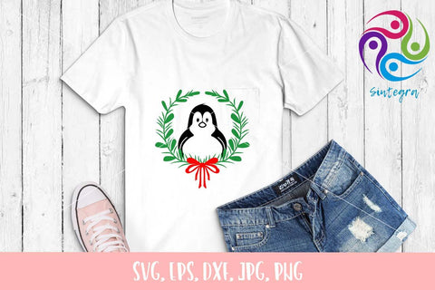 Floral Christmas Wreath Penguin SVG File SVG Sintegra 