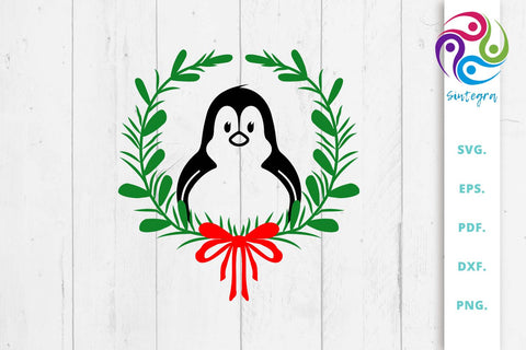 Floral Christmas Wreath Penguin SVG File SVG Sintegra 