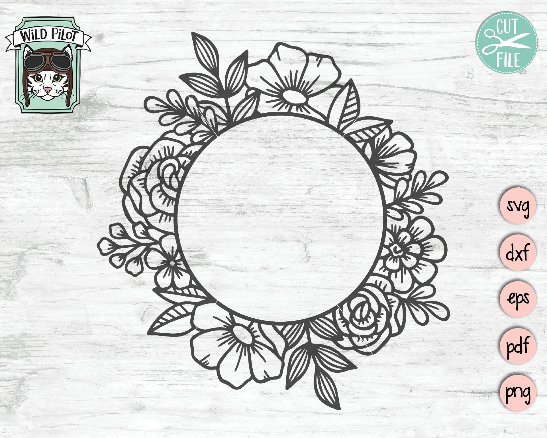 Circle Floral Monogram Frame SVG Cut File - So Fontsy