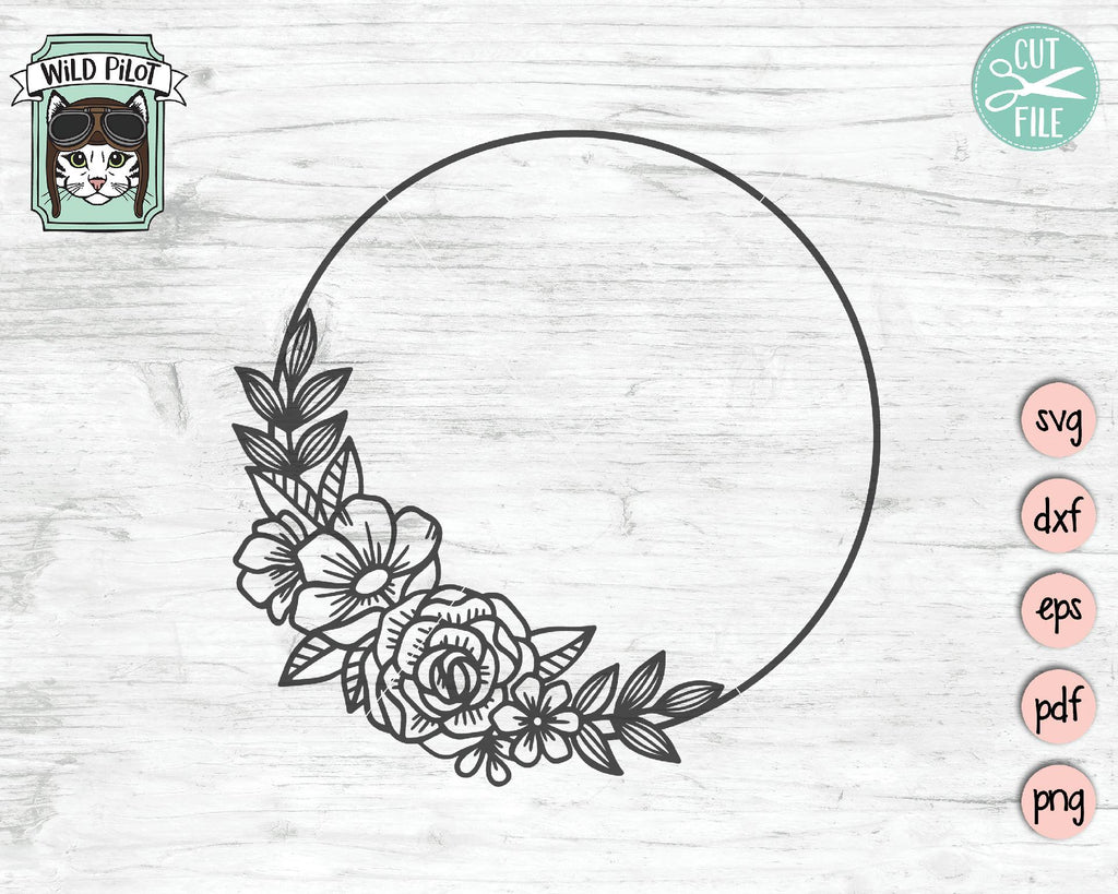 Floral Circle Monogram Frame SVG Cut File - So Fontsy