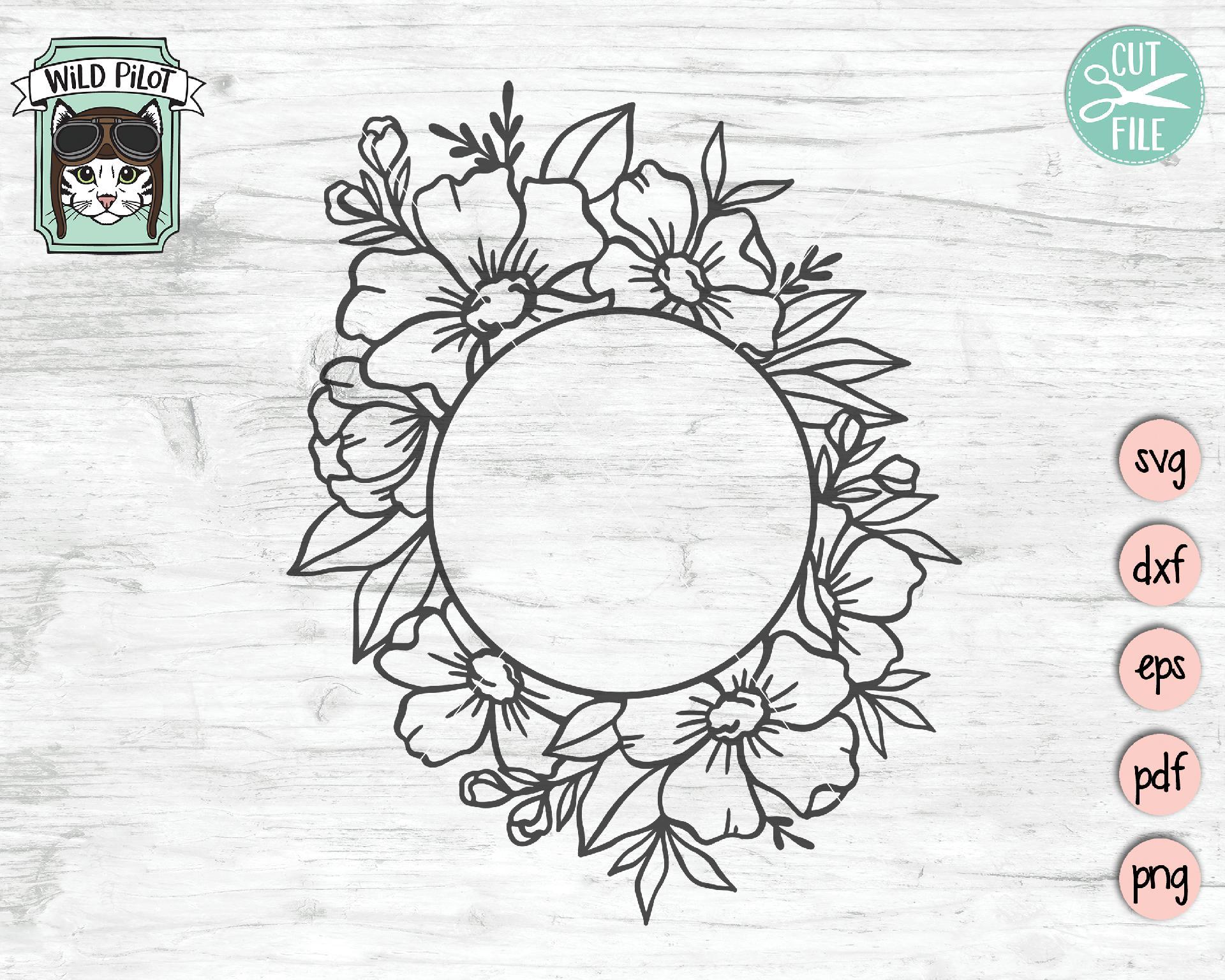 Circle Floral Monogram Frame SVG Cut File - So Fontsy
