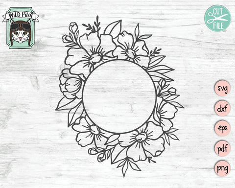 Floral Circle Monogram Frame SVG Cut File SVG Wild Pilot 