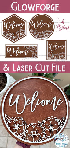 Floral Circle Sign for Glowforge or Laser Cutter SVG Wispy Willow Designs 