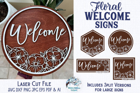 Floral Circle Sign for Glowforge or Laser Cutter SVG Wispy Willow Designs 